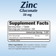 Zinc Gluconate 50mg - 100 Tablets